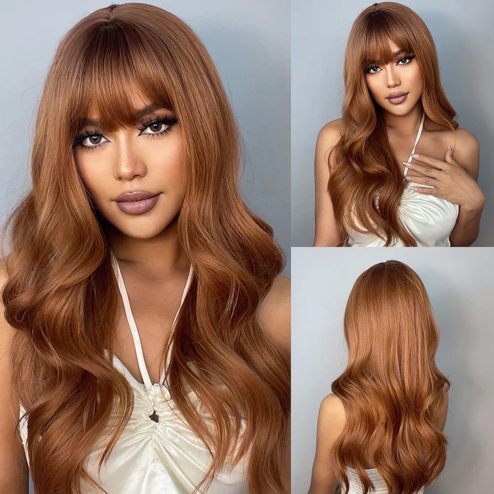 Long Wavy Synthetic Wigs, Long Wavy Ombre Wigs with Bangs for Women, Heat Resistant