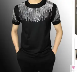 Silver Diamond Bling T-Shirt for Men & Boys. Clubbing Outfits, Short Sleeve Streetwear for Men
