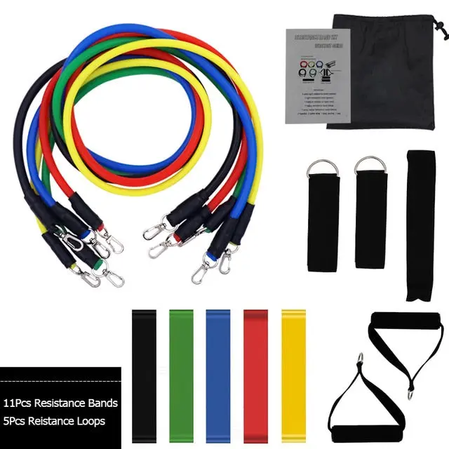 11 Piece Set of Resistance Bands for Workouts, Training and Fitness - Men & Women, Unisex