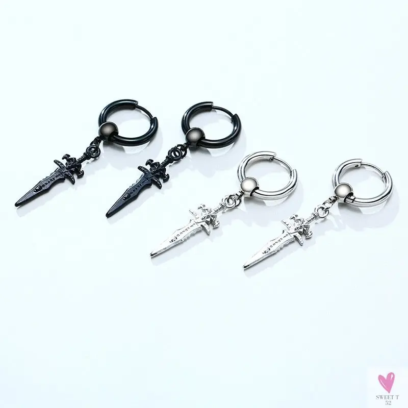 Cool Single Silver Stainless Steel Hoop Dagger Earring for Men & Boys