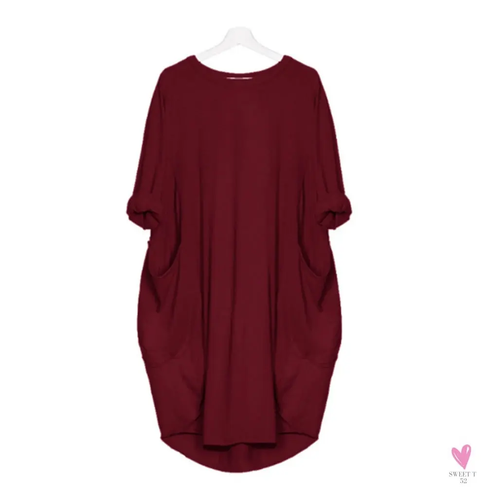 Women's Casual Loose Dress Fashion. Oversize Wear, O-neck & Pockets for Spring, Summer and Fall