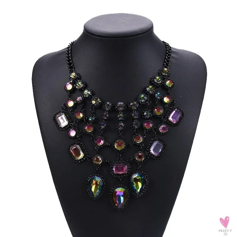 Luxurious Bohemian Crystal Statement Necklace for Women and Girls - Multicolor