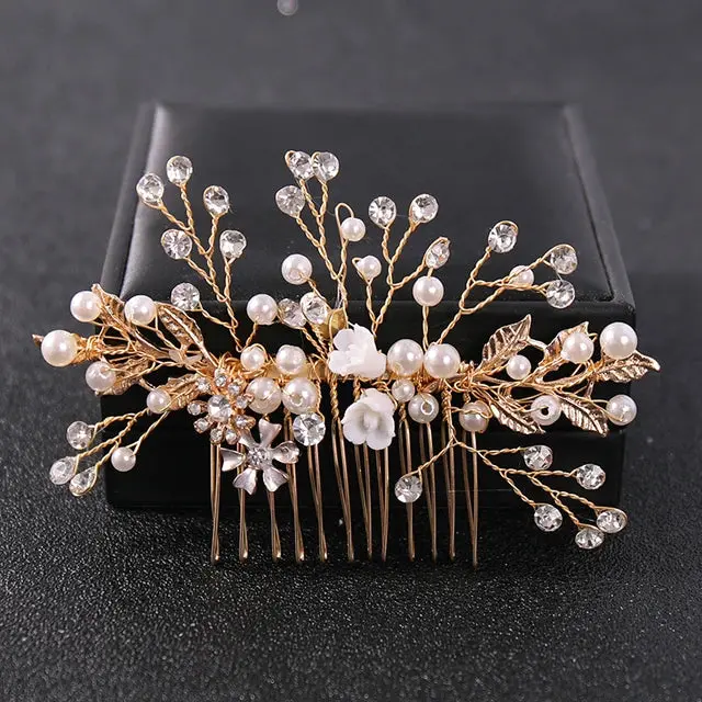 Silver/Gold/Pearl/Rhinestone Hair Accessories, Crystal Bridal Headdress/Hair Combs for Women & Girls