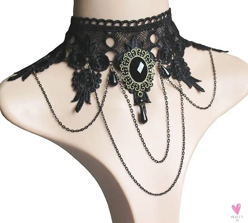 Lace Choker Necklaces - Gland De Tatouage Choker, Collier Noir Dentelle Choker, Collier Vintage Femmes Bijoux De Marriage