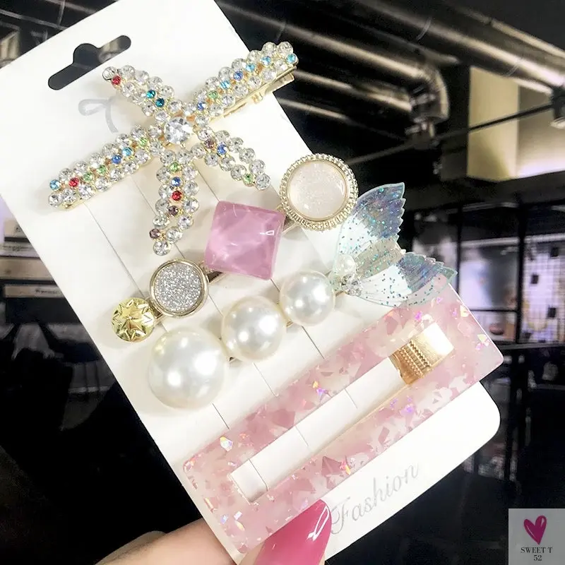 3/4pcs Set Pearl Hair Clips For Women & Girls - Geometric Crystal Hair Barrettes/Clips