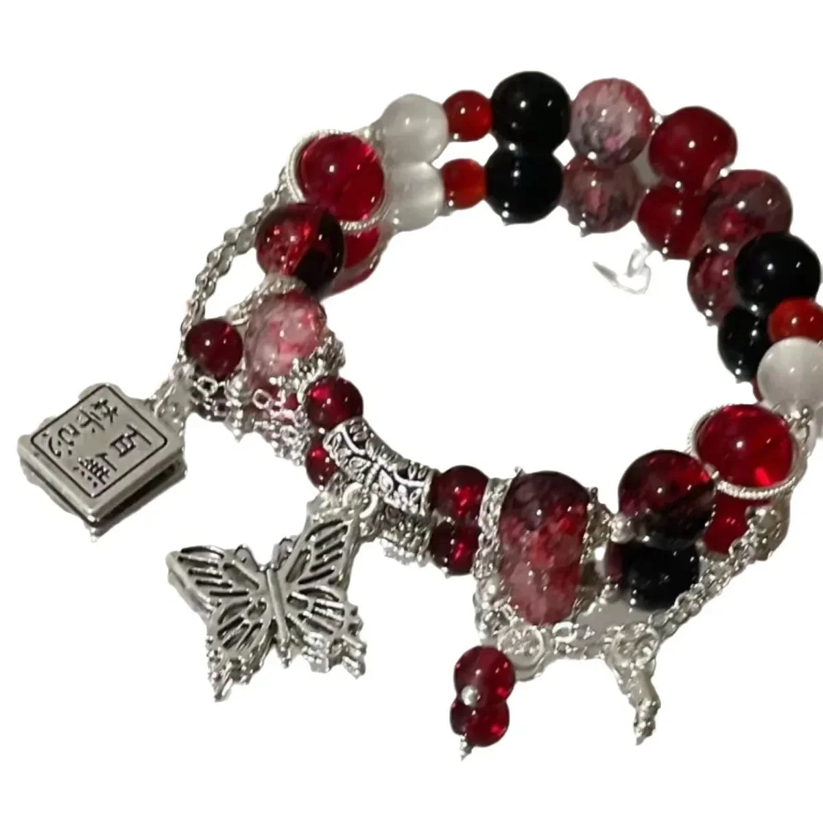2025 New Trendy Red Beaded Chain Bracelet for Women. Simple Hollow Butterfly Pendant Bracelet Jewelry
