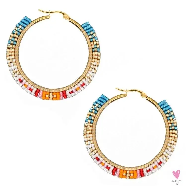 Hoop Earrings/Stainless Steel Earrings - Miyuki Beaded Earrings for Women & Girls,Trendy Bohemian Pendientes