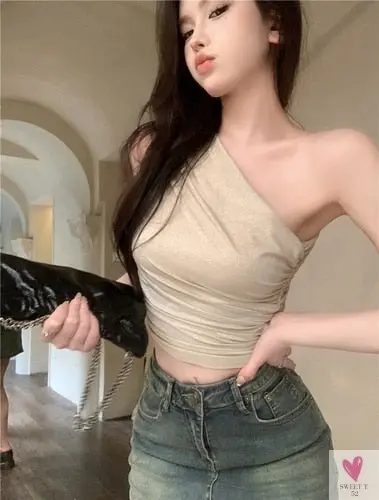 One Shoulder Crop Top, Vintage Retro Cut Crop Top,  for Women and Girls