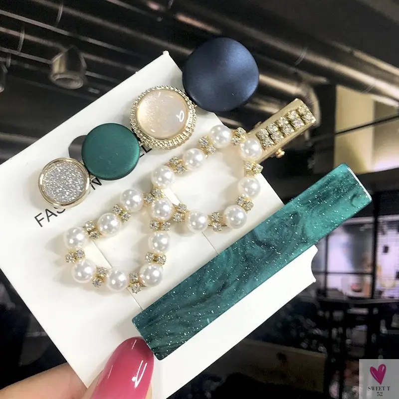 3/4pcs Set Pearl Hair Clips For Women & Girls - Geometric Crystal Hair Barrettes/Clips