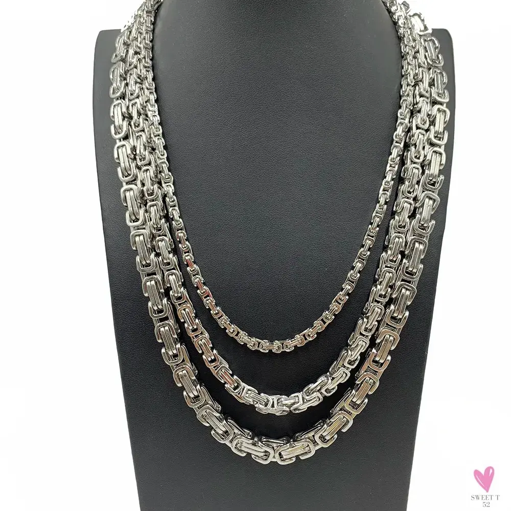 Byzantine Chain Necklaces For Men, 304 Stainless Steel  Men's Handmade Necklace Jewelry, 4MM 5MM 6MM & 8MM Width