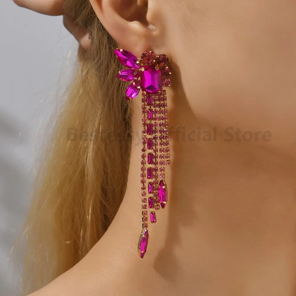 Gorgeous Women and Girl's Drop Earrings in 6 Brilliant Colors - Rose Red, Blue, Green, Black, White and Champagne