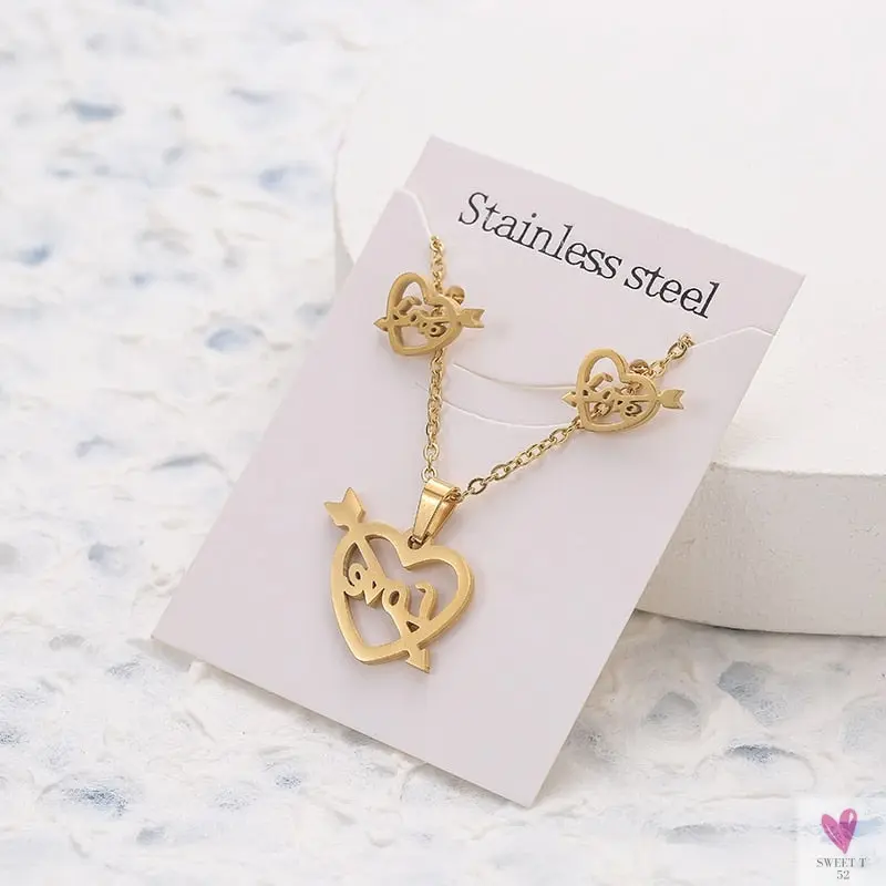 Gold Pendant Necklace and Earring Set for Women & Girls in Multiple Designs and Patterns