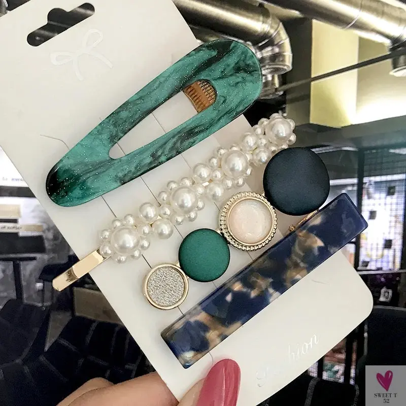 3/4pcs Set Pearl Hair Clips For Women & Girls - Geometric Crystal Hair Barrettes/Clips