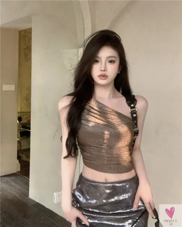 One Shoulder Crop Top, Vintage Retro Cut Crop Top,  for Women and Girls