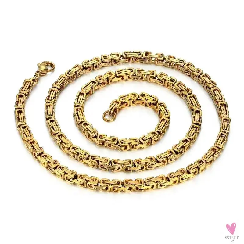 Byzantine Chain Necklaces For Men, 304 Stainless Steel  Men's Handmade Necklace Jewelry, 4MM 5MM 6MM & 8MM Width