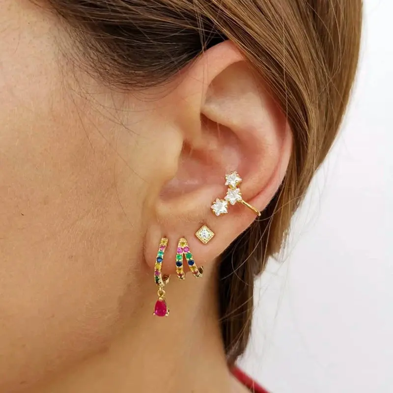 Gold Color Cute Water Drop Earrings For Women & Girls - Zircon Piercing Huggies/Hoop Dangle Earrings