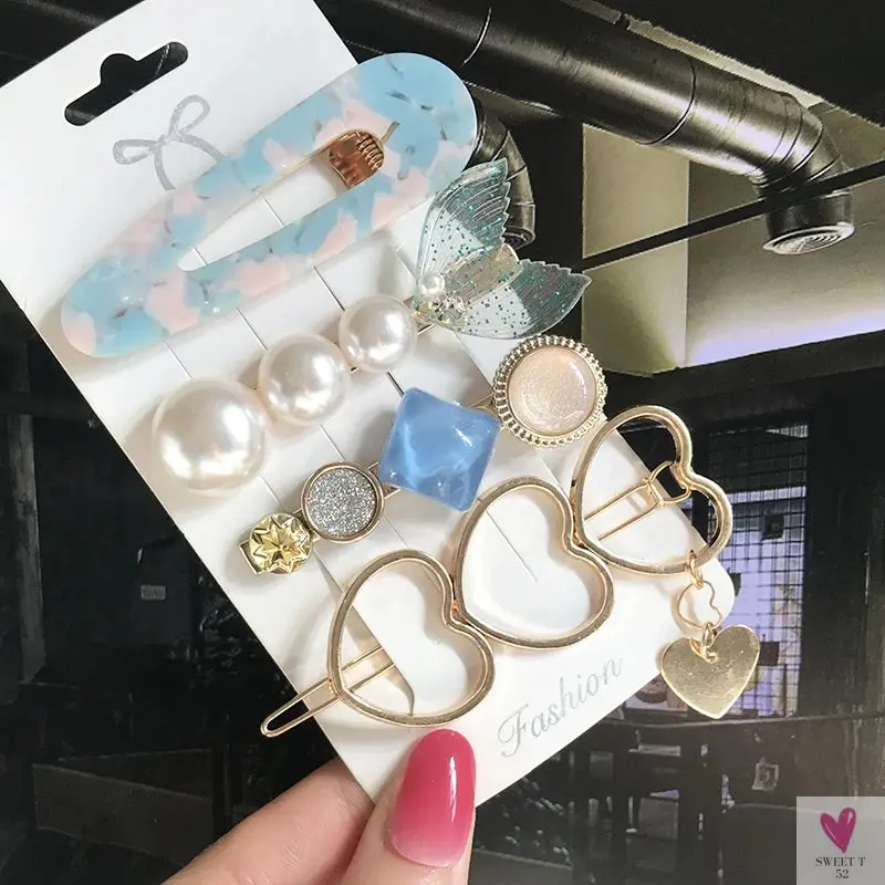 3/4pcs Set Pearl Hair Clips For Women & Girls - Geometric Crystal Hair Barrettes/Clips