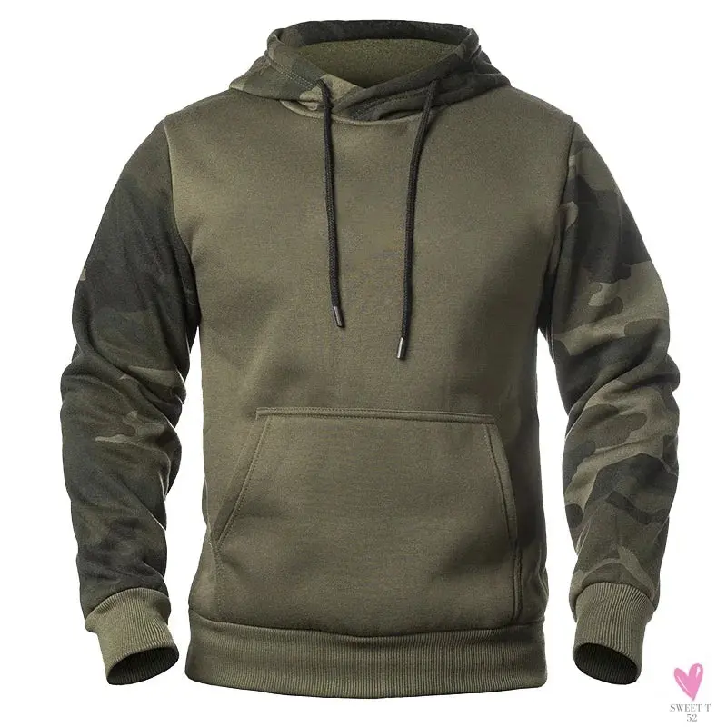 Men's Winter Casual Fleece Hoodies/Male Outdoor Camouflage Pullover/Sweatshirts, Hooded, Loose Outerwear