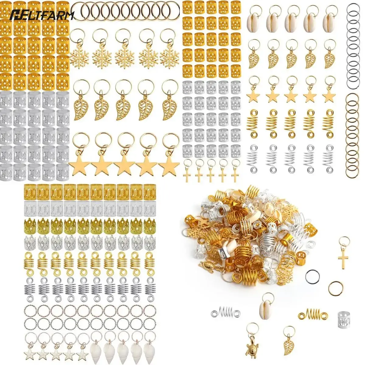 60-170pcs  Metal African Hair Rings, Beads, Cuffs, Tubes, Charms for Hair Braids for Women & Men/Boys & Girls