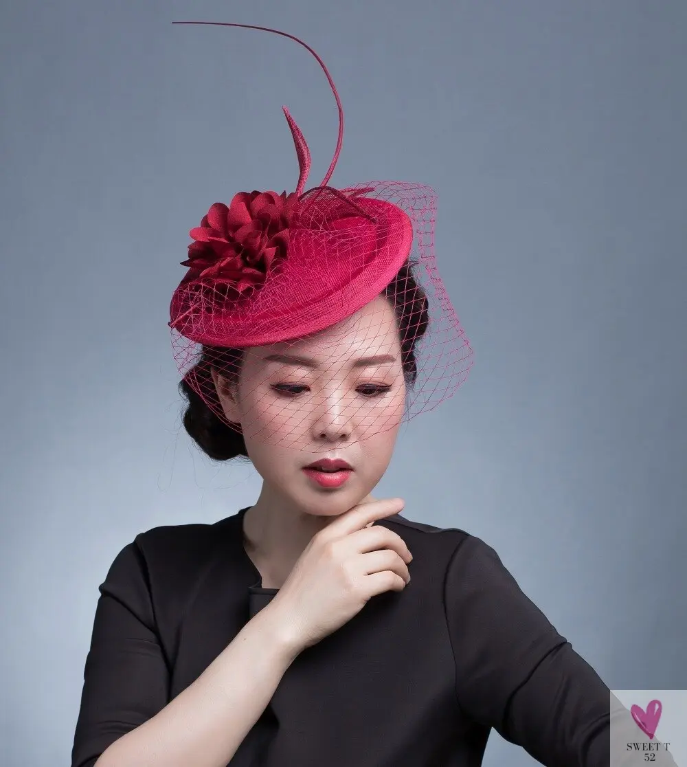 Small Fascinator Hat for Women and Girls - Hair Clip/Pin  - Yarn Feathered Flower Hair Accessories