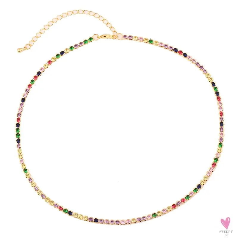 Rainbow Cubic Zirconia Waterdrop Choker Charm Necklaces - Charming Woman's Wedding, Party, Birthday Choker Jewelry or Gift