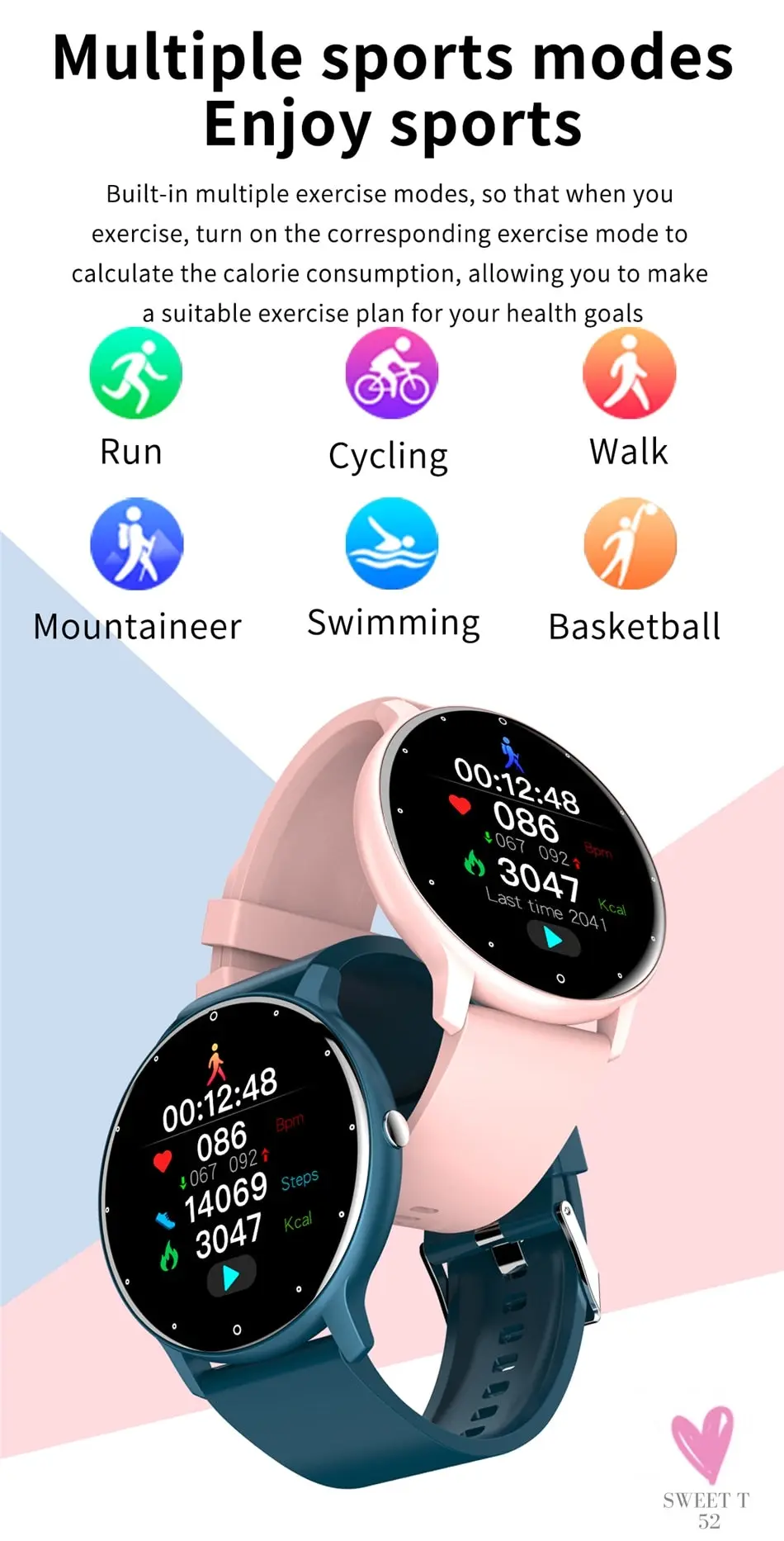 Sports Smart Watch for Men/Women, Fitness Tracker, Sleep Tracker, Heart Rate, Blood Pressure, Alarm & More