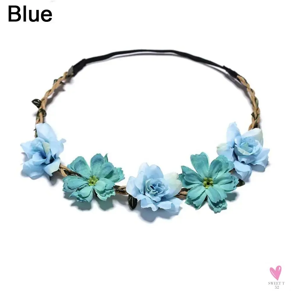 Rustic Wedding/Bridesmaid Hair Accessories - 1 pc Women's Floral Wreath, Pink Rose Flower Garland Headpiece with Adjustable Ribbon