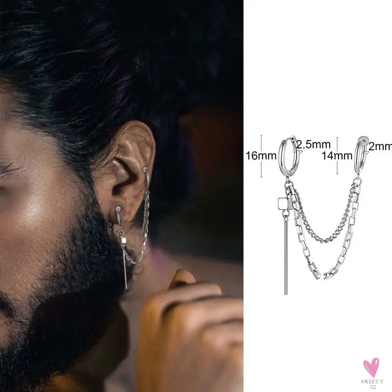 Cool Single Silver Stainless Steel Hoop Dagger Earring for Men & Boys