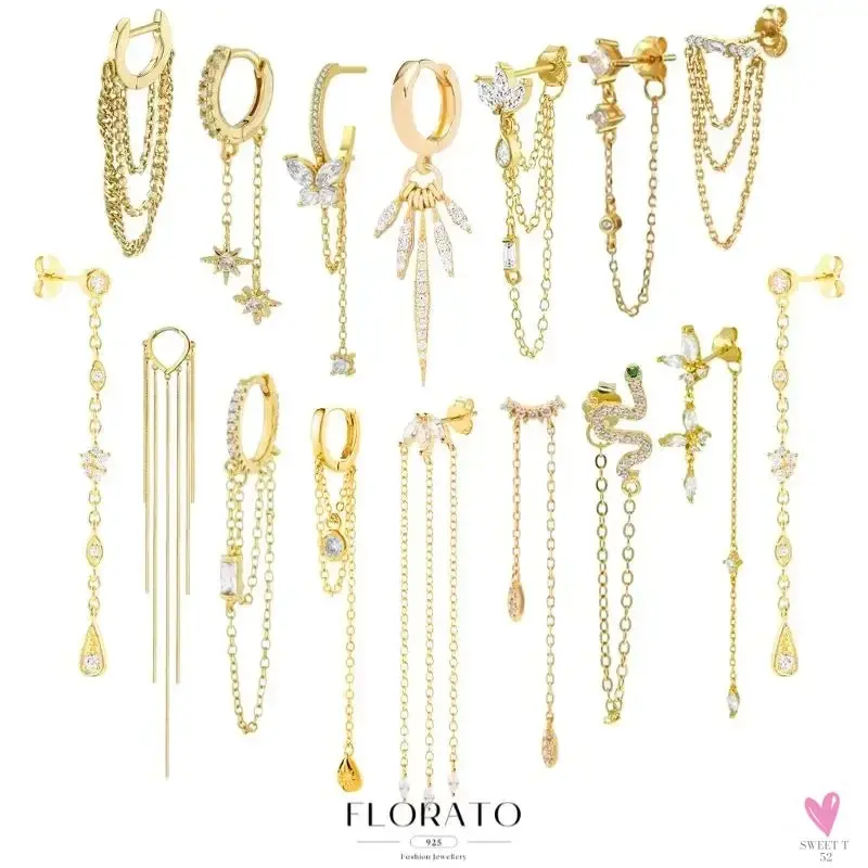 925 Sterling Silver Long Chain Tassel Drop Earrings for Women - Crystal Zircon Star Perforation Earrings, Fine Jewelry