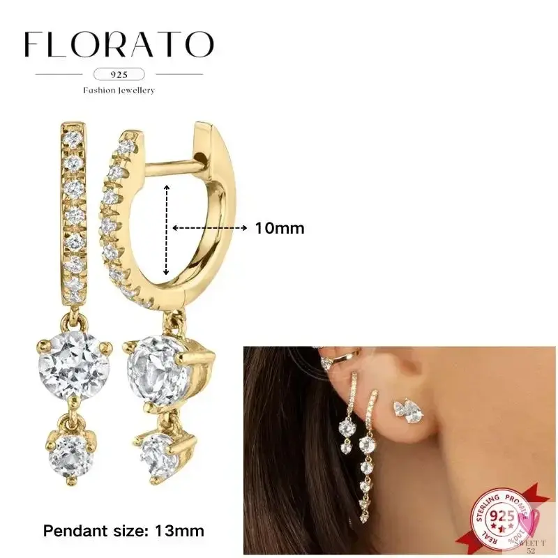 925 Sterling Silver Long Chain Tassel Drop Earrings for Women - Crystal Zircon Star Perforation Earrings, Fine Jewelry