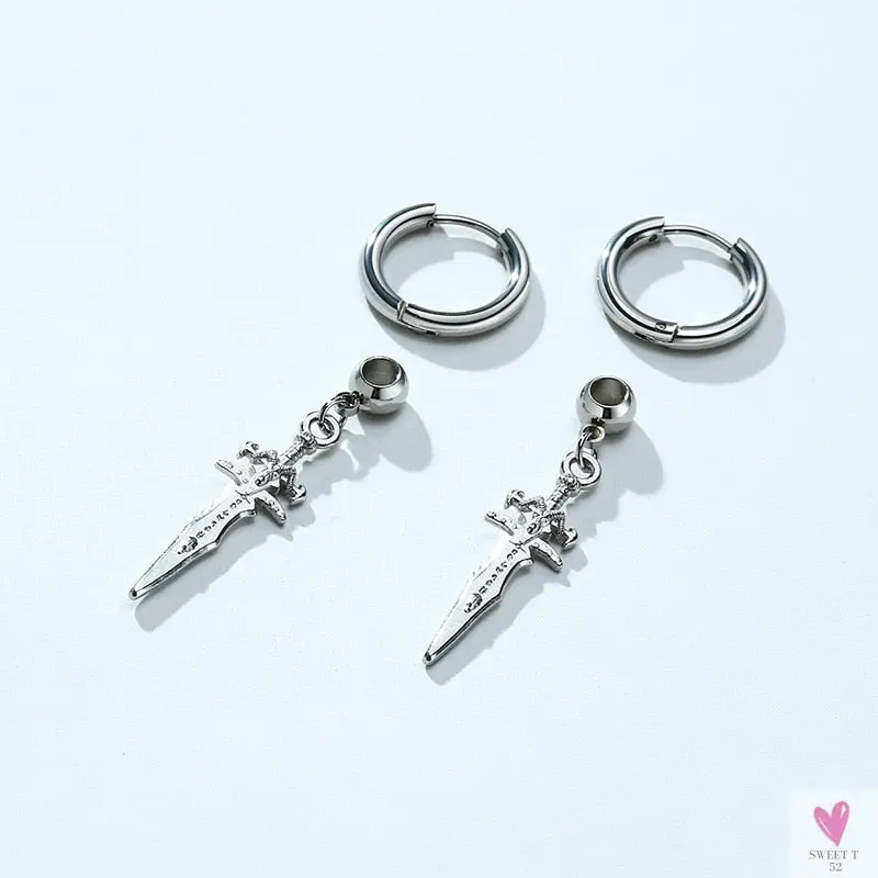 Cool Single Silver Stainless Steel Hoop Dagger Earring for Men & Boys