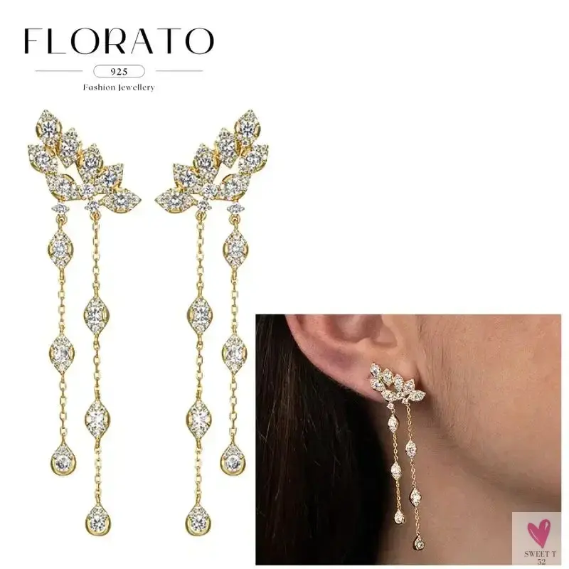 925 Sterling Silver Long Chain Tassel Drop Earrings for Women - Crystal Zircon Star Perforation Earrings, Fine Jewelry