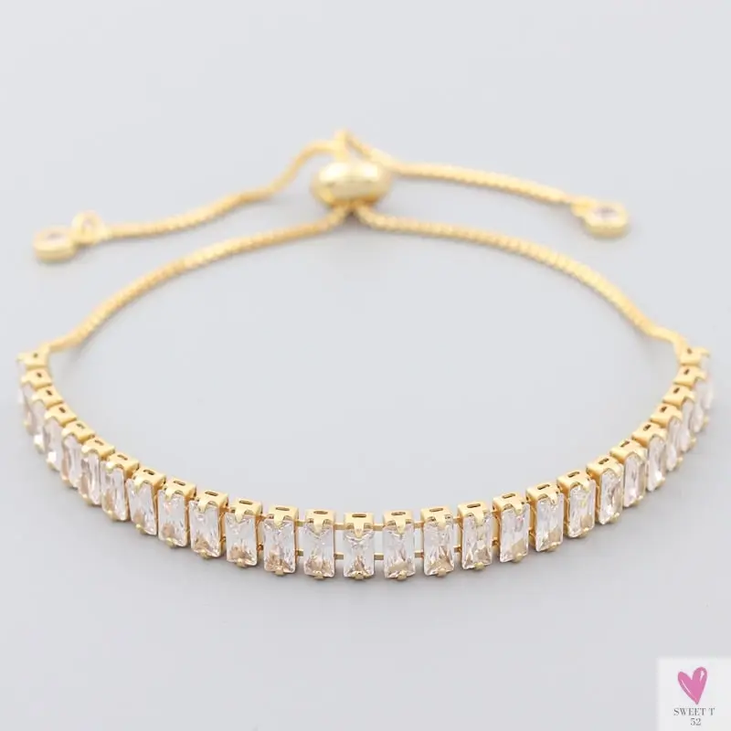 Gold Filled Baguette Cubic Zirconia Bracelet for Women and Girls - Rainbow Luxury jewelry - Tennis Style