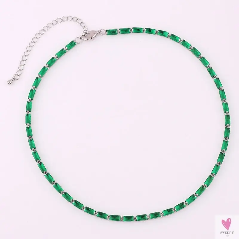 Rainbow Cubic Zirconia Waterdrop Choker Charm Necklaces - Charming Woman's Wedding, Party, Birthday Choker Jewelry or Gift