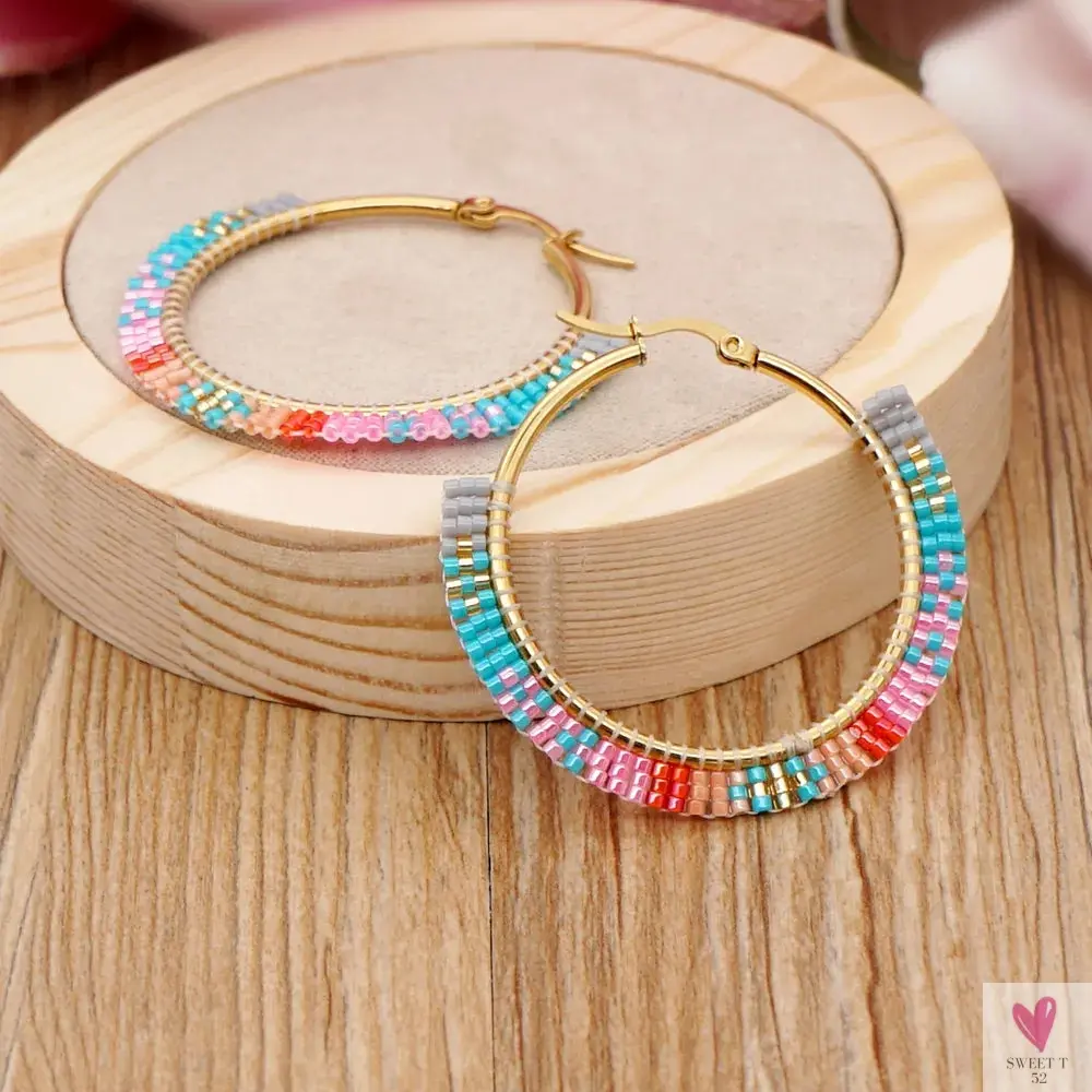 Hoop Earrings/Stainless Steel Earrings - Miyuki Beaded Earrings for Women & Girls,Trendy Bohemian Pendientes