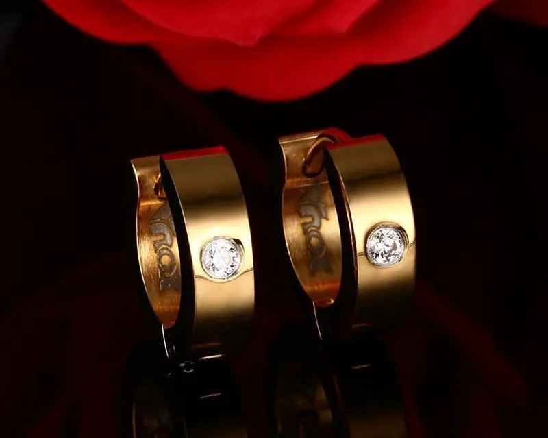 Cute Hoop Earrings in Stainless Steel and Crystal, Ear Cuffs, Brincos Huggie Jewelry for Men and Women