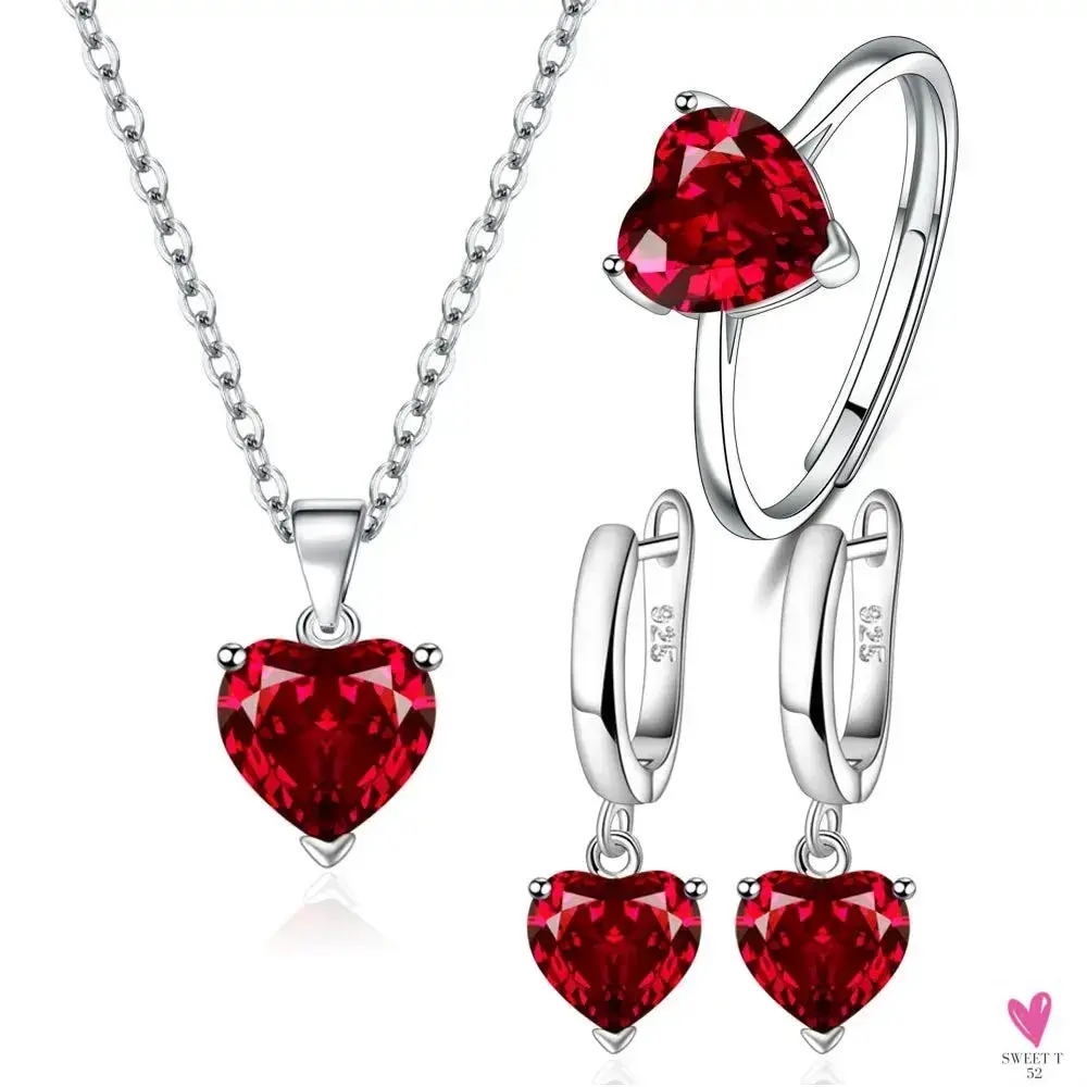 925 Sterling Silver Jewelry Sets For Women & Girls - Heart Zircon Ring, Earrings and Necklace (Copy)