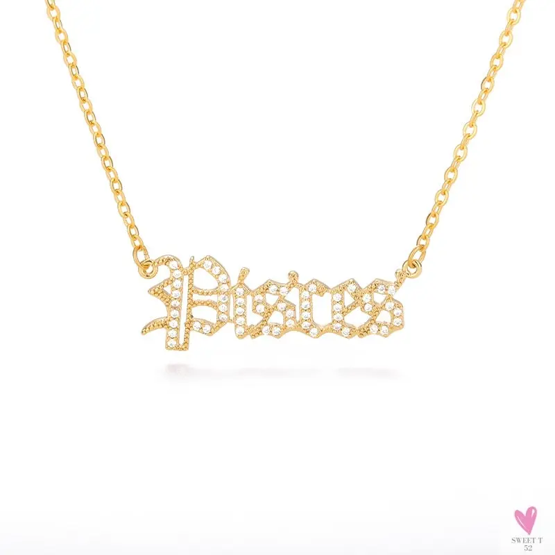 Zodiac Necklace For Women - 12 Constellation Crystal English Letter Choker Necklace