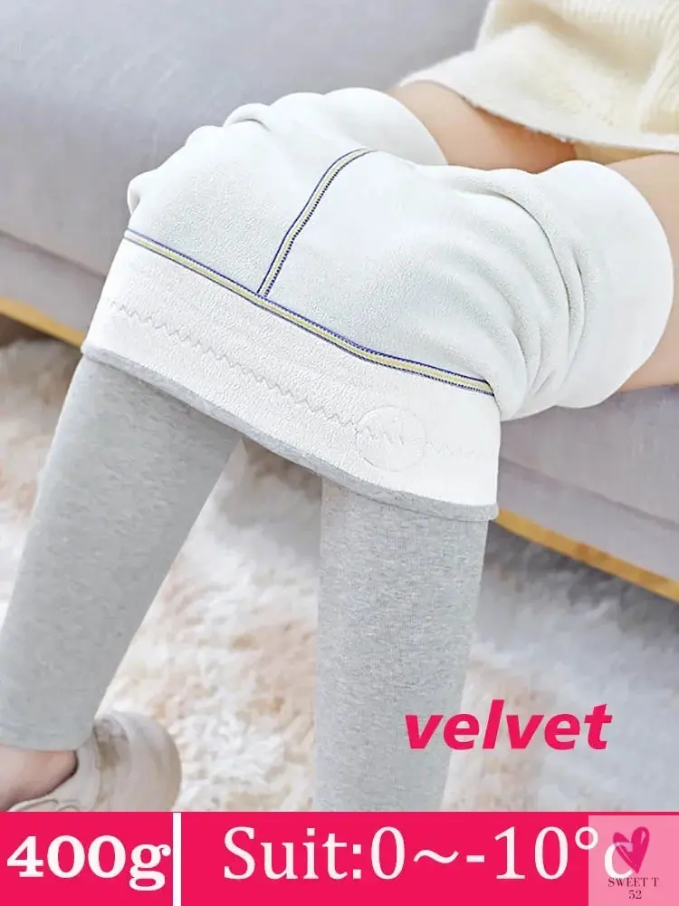 Women's Leggings with Fleece Thick Warm Velvet Cotton Tights - Female Legging Pants, Skinny Grey Thermal Leggings for Women
