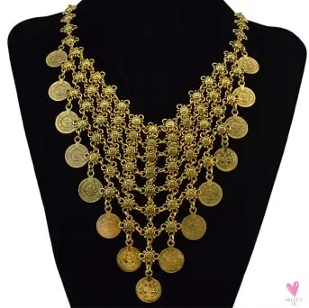 Turkish Gypsy Bib Coins Tassel/Choker Necklace and Dangle Earrings for Women