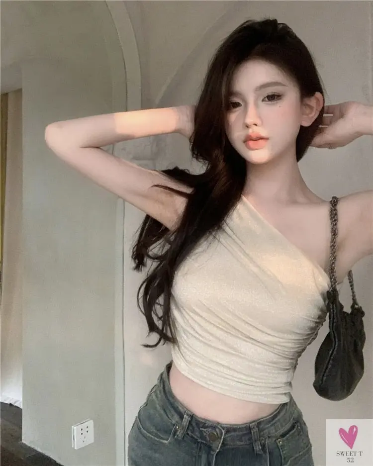 One Shoulder Crop Top, Vintage Retro Cut Crop Top,  for Women and Girls