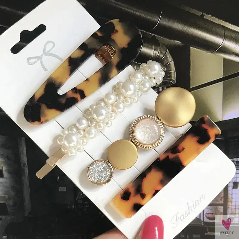 3/4pcs Set Pearl Hair Clips For Women & Girls - Geometric Crystal Hair Barrettes/Clips