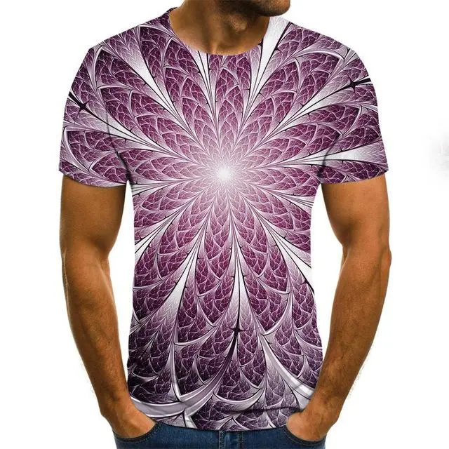 Three-Dimensional Intricate Vortex Tees for Men and Boys, O-Neck and Long Sleeves