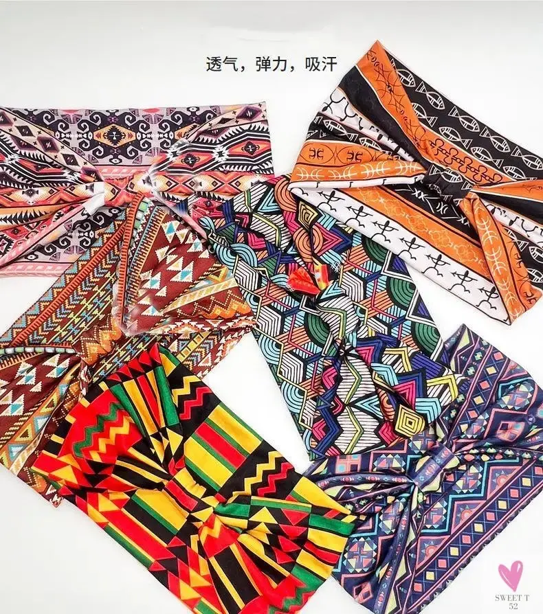 African and Bohemian Twisted Wide Cotton Stretch Headbands for Women & Girls - Headwrap/Turban Headwear, Bandana Headbands