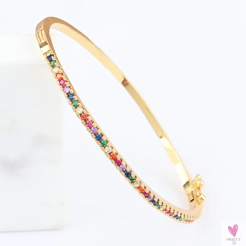 Gold Filled Baguette Cubic Zirconia Bracelet for Women and Girls - Rainbow Luxury jewelry - Tennis Style