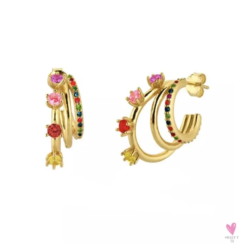Gold Filled Stud Earrings  For Women & Girls - Ear Cuffs, Colorful Zircon Dangle Hoop Earrings, Fashion, Party Jewelry