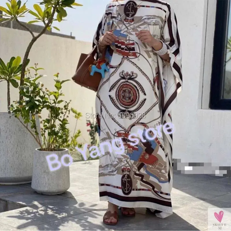 Lady's Silk African Kaftan Dresses - Loose Batwing Sleeve Kaftans