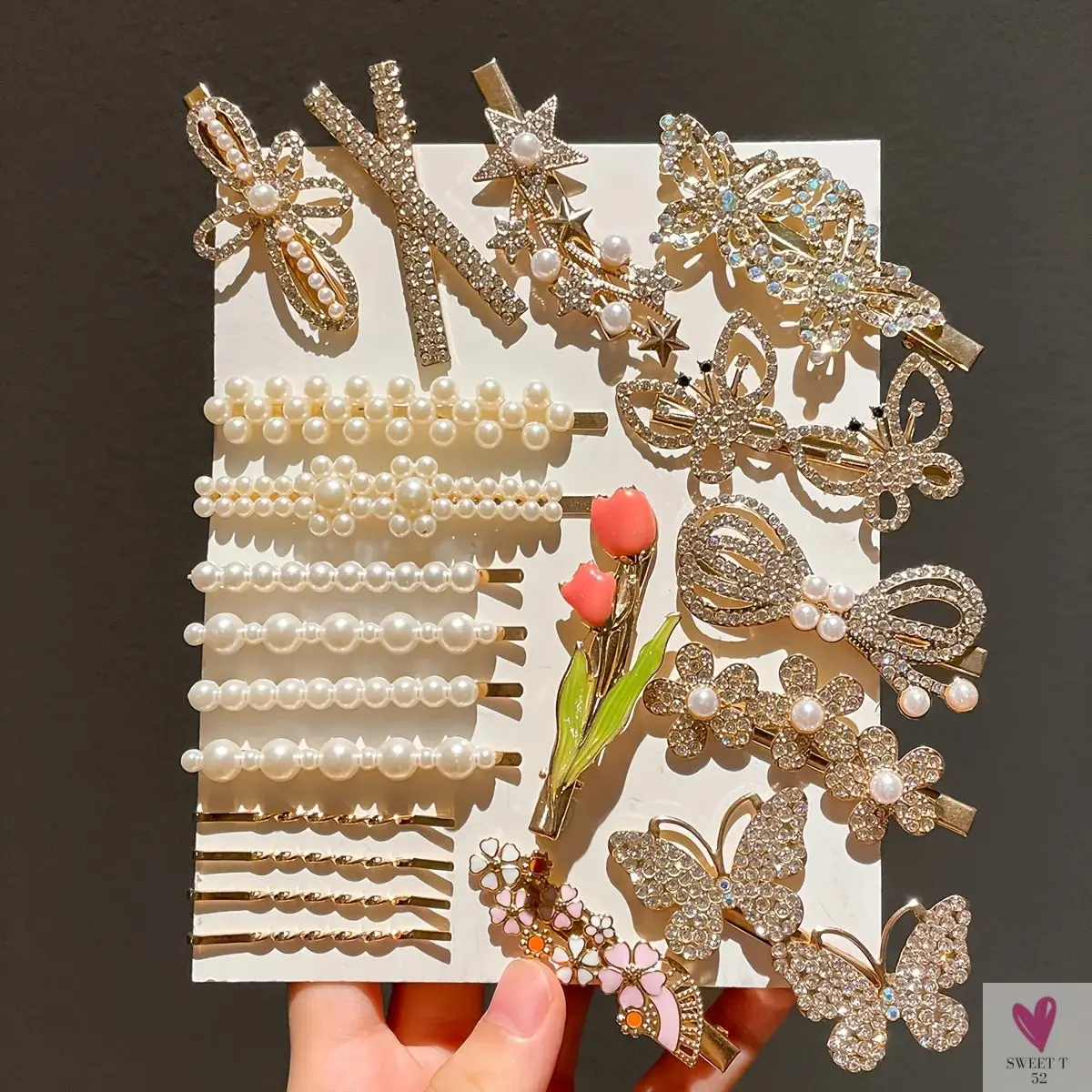 20pcs Women's Temperament Butterfly Rhinestone Bead Hair Clip Set Back of Head Side Broken Hair Clip