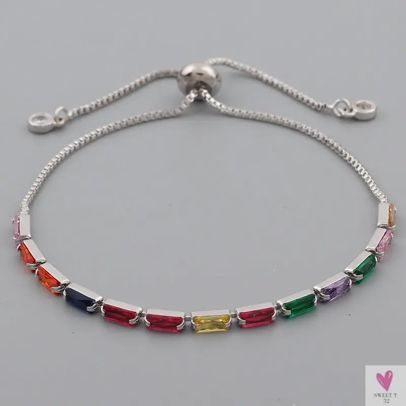 Gold Filled Baguette Cubic Zirconia Bracelet for Women and Girls - Rainbow Luxury jewelry - Tennis Style
