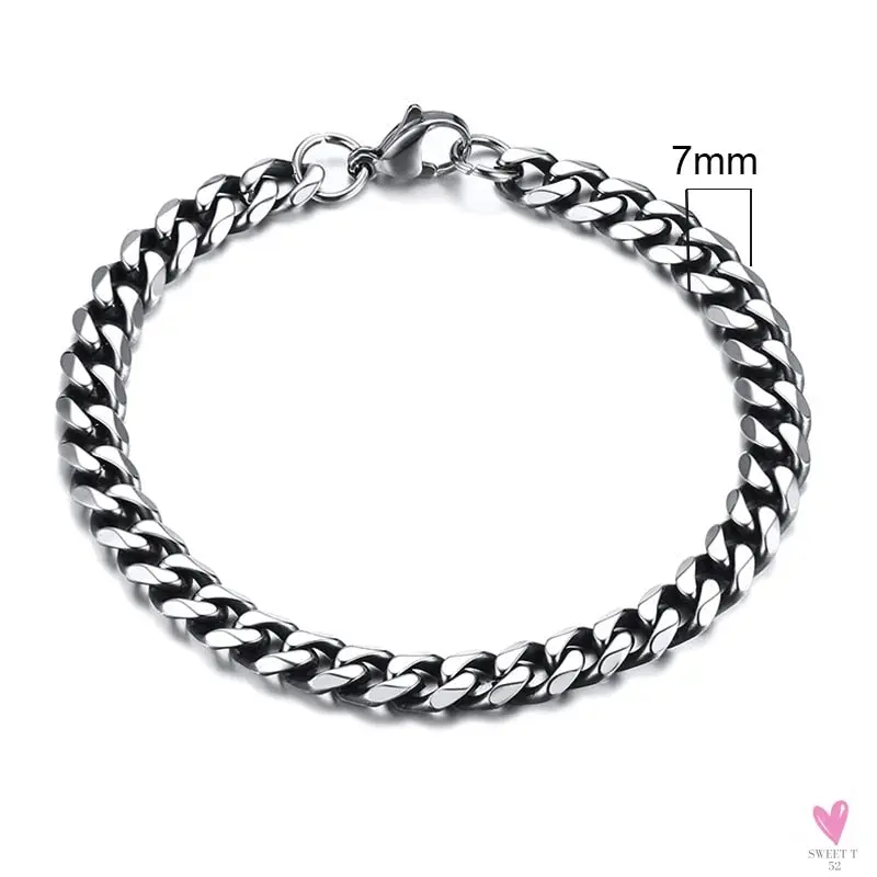 3 - 11 mm Chunky Miami Club Chain Bracelet for Men, Stainless Steel Cuban Link Chain Wristband, Classic Punk Heavy Metal Jewelry